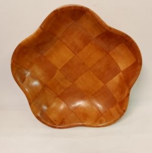 Hexagon Woven Wooden Serving Bowl 10 x3